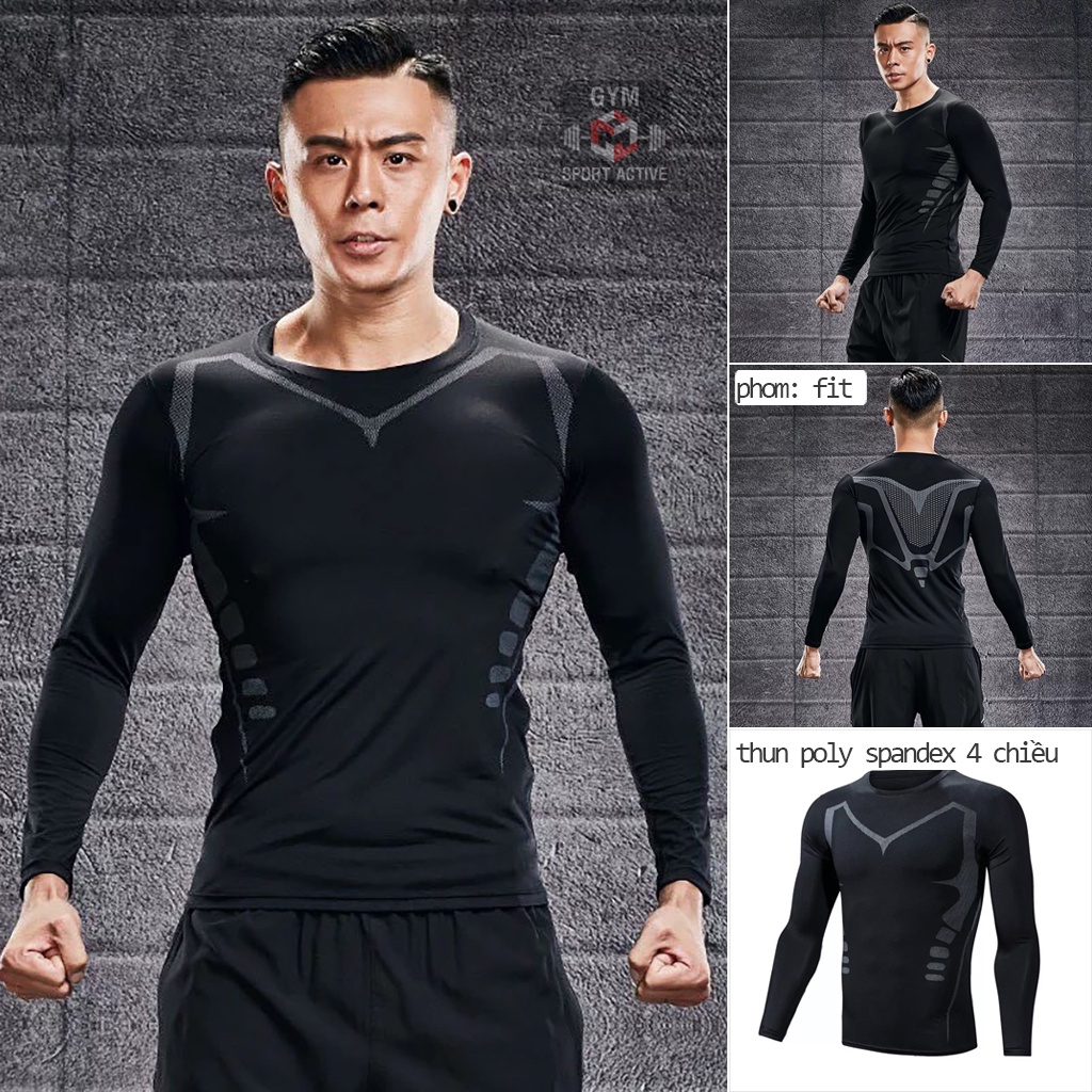 Áo giữ nhiệt nam thể thao tập gym ôm body thun poly spandex 4 chiều