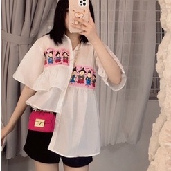 Sét áo sơ mi nữ kiểu lệch tà + quần lưng thun