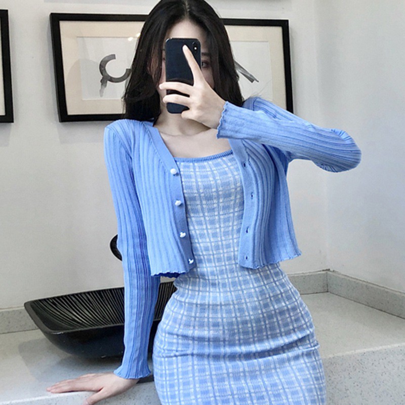 Áo khoác cardigan dệt kim dài tay cổ chữ V thiết kế cài nút thời trang nữ