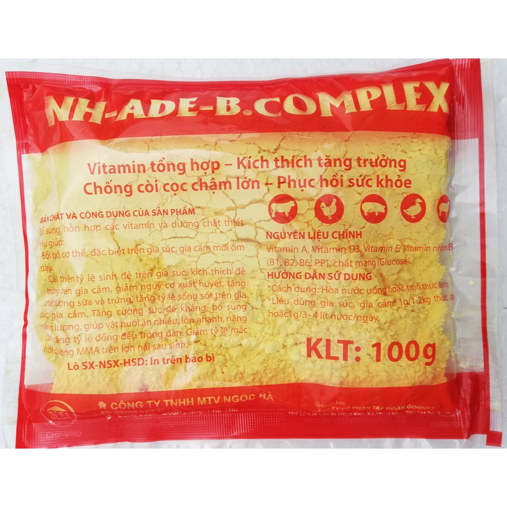 1 gói ADE - B.COMPLEX 100g Giúp vật nuôi Tăng trọng nhanh, chống còi cọc, chậm lớn, phục hồi sức khỏe