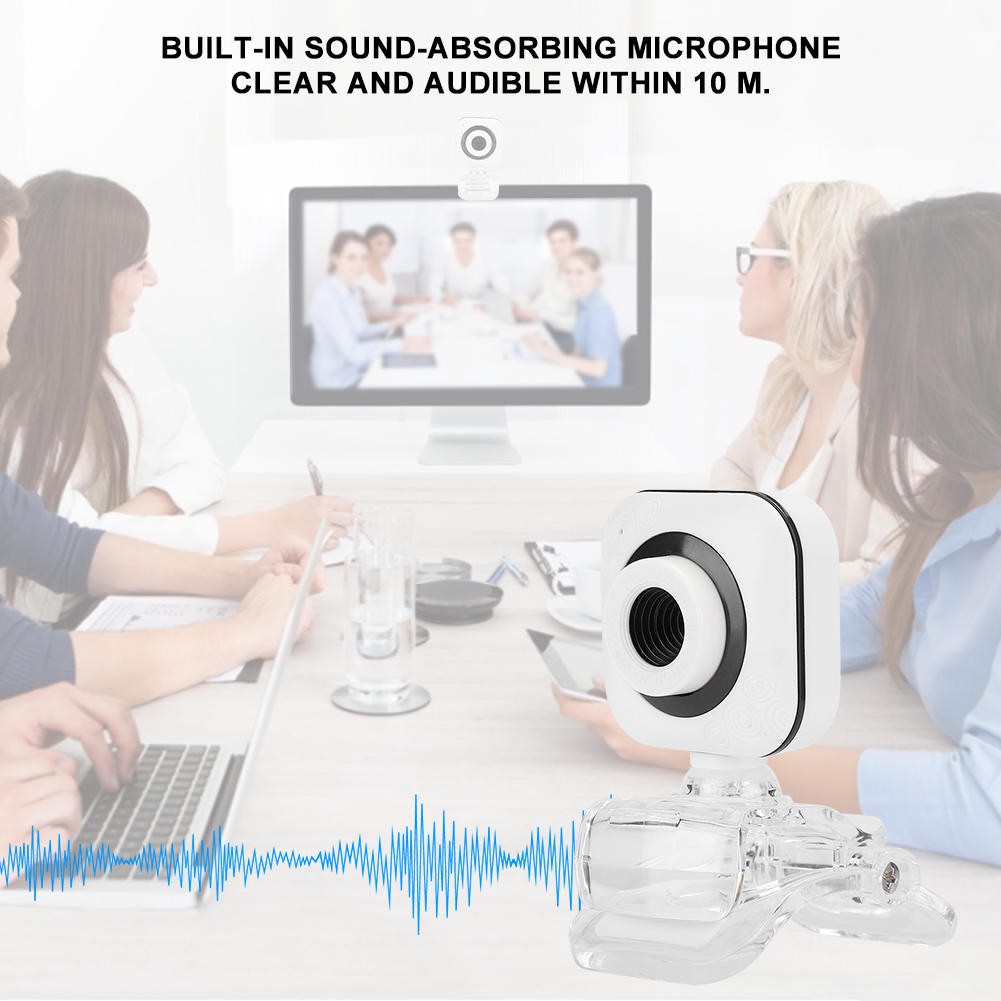 Webcam Máy Tính Tích Hợp Microphone 480p Màu Trắng Kèm Kẹp Trong Suốt