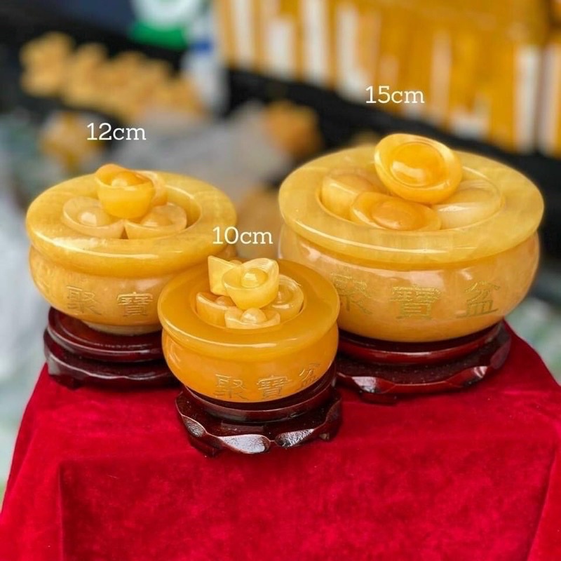 Bồn Tụ Bảo, Bát tụ bảo đá ngọc hoàng long màu vàng tự nhiên đường kính 10.2cm và 12cm