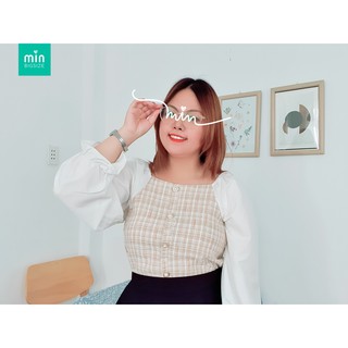 Áo kiểu phối tay dài trắng