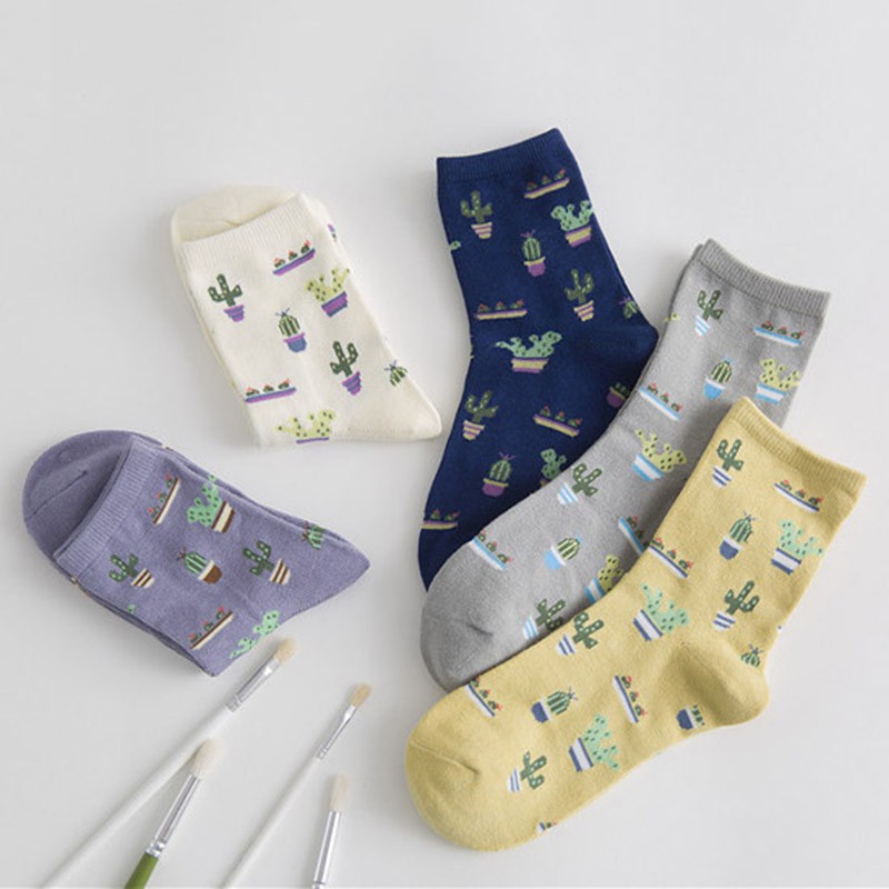 Vớ Cotton In Hình Cây Xương Rồng Dễ Thương