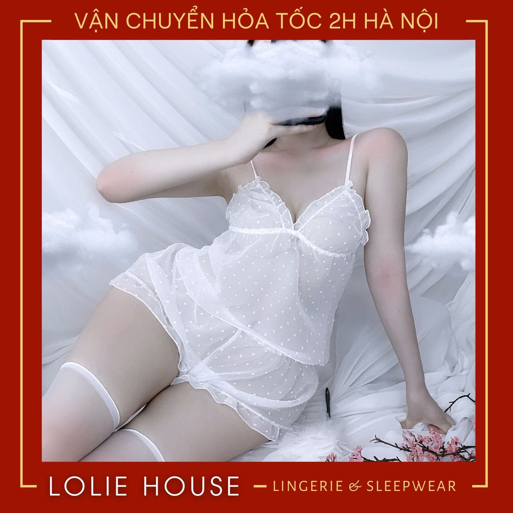 Bộ đồ ngủ nữ hai dây voan siêu mỏng sexy - Đồ ngủ 2 dây dễ thương cute LOLIE HOUSE - SS10 | BigBuy360 - bigbuy360.vn