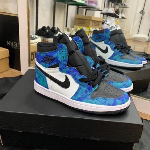 Giày thể thao Air Jordan xanh loang, Giày JorDan1 tie dye cao cổ nam nữ siêu hot tặng dây hàng cao cấp