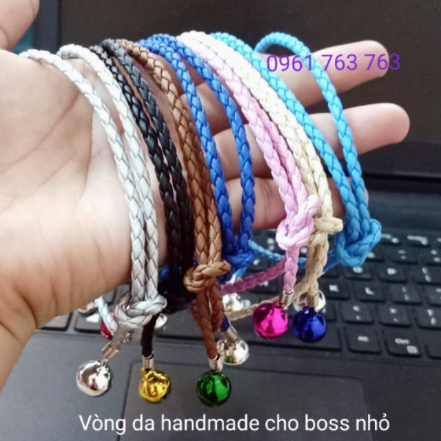 Vòng cổ chó mèo dây da handmade