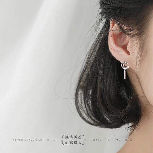 Bông tai mạ bạc 925 trăng sao mẫu mới style hàn quốc cực xinh