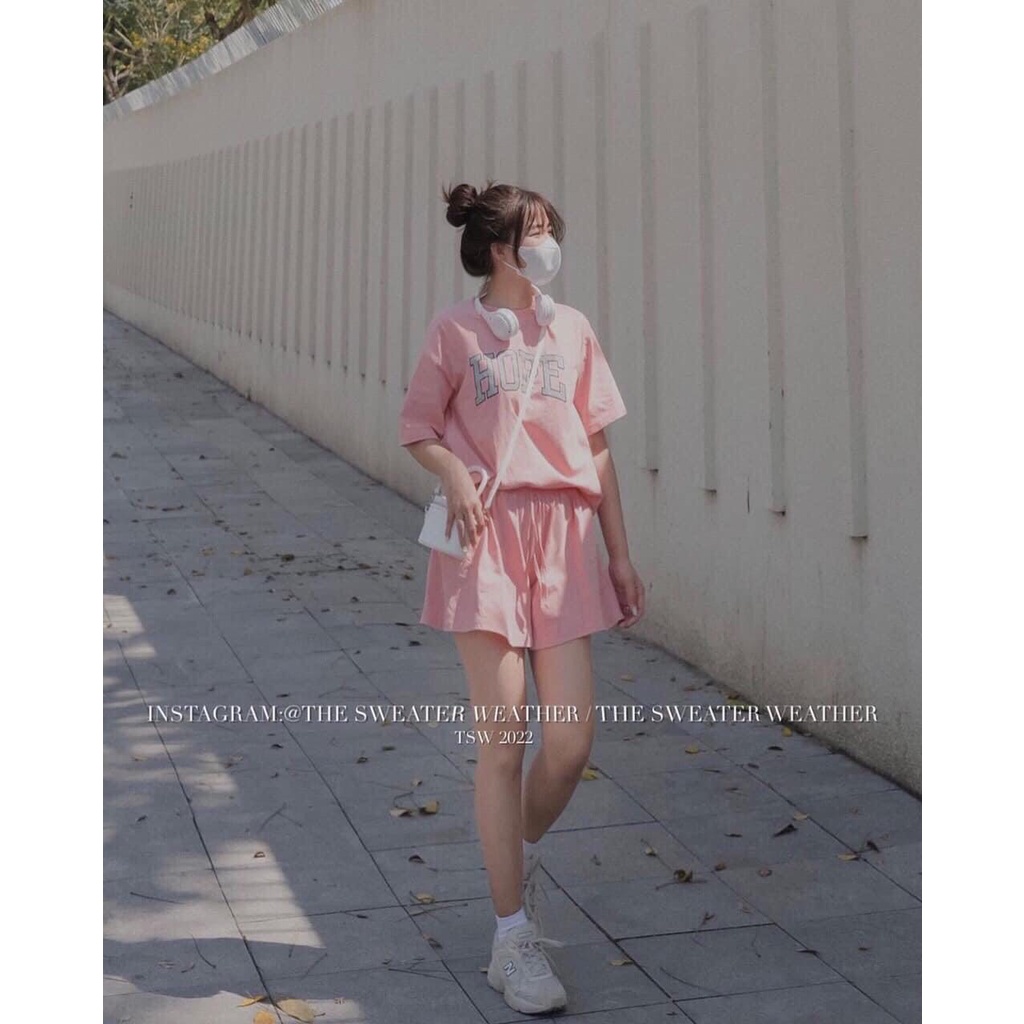 Set Thun Hope Cộc Tay Nữ  Bộ đồ short ống rộng kèm áo phông oversize đường phố hàn quốc KHÁNH NHƯ STORE