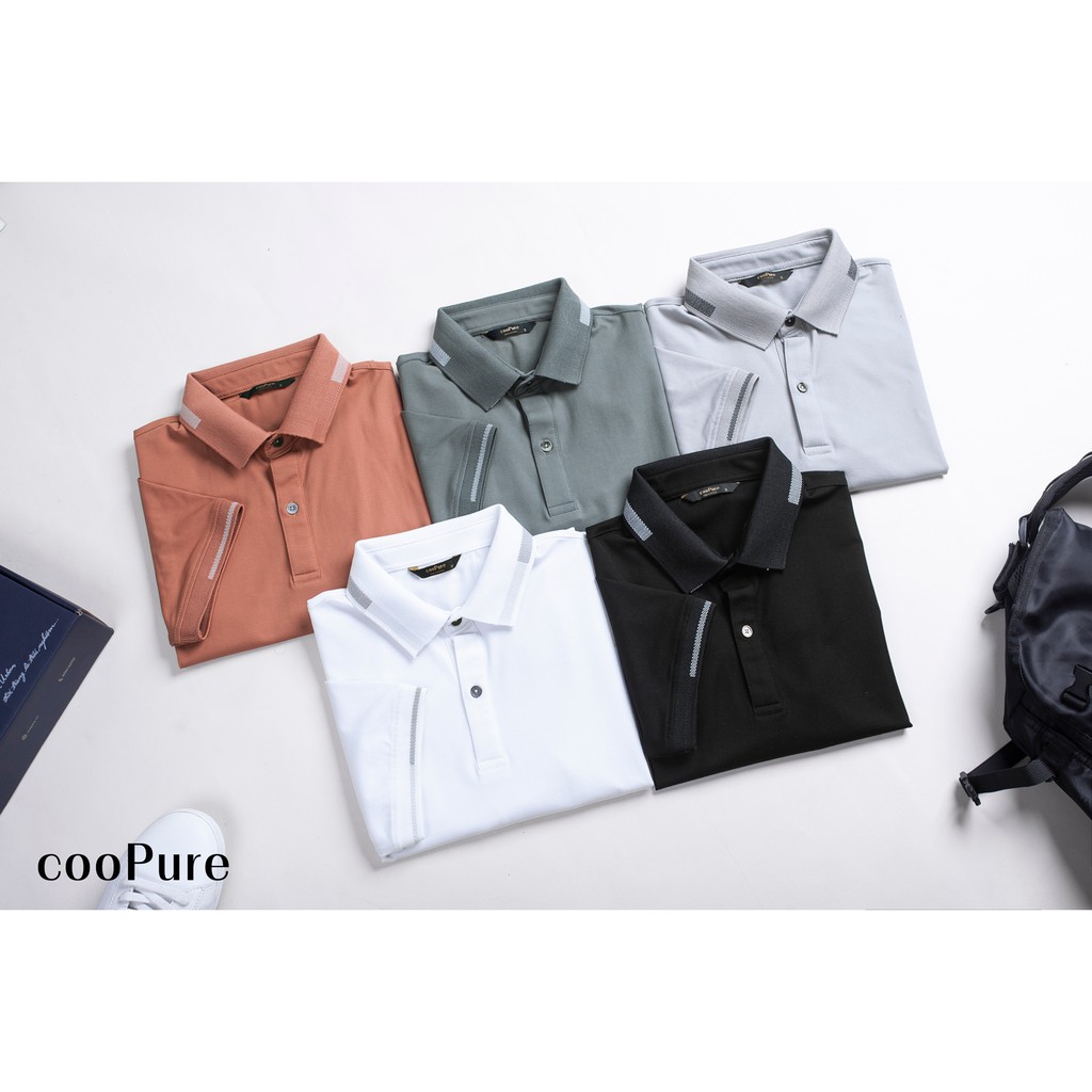 Áo thun polo nam cooPure màu đỏ cam, chất vải Bamboo, thiết kế cổ dệt extra cool NO.1646 (6 màu)