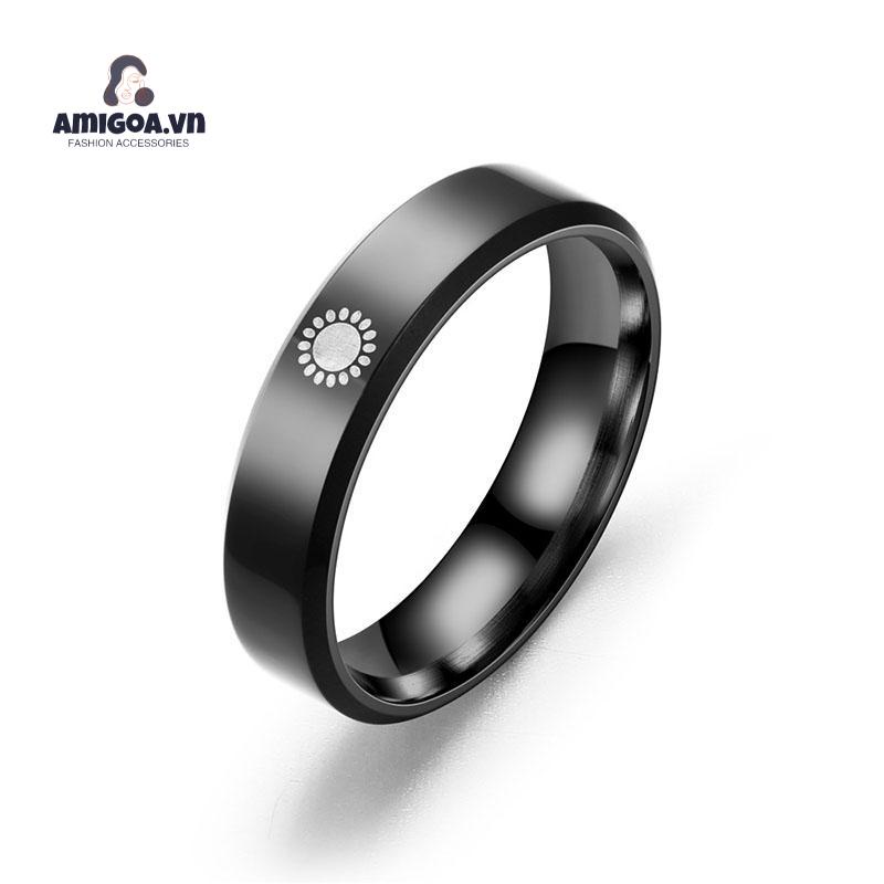 ✨✨ Nhẫn Thép Không Gỉ Màu Đen Họa Tiết Mặt Trăng / Mặt Trời Thời Trang Cho Cặp Đôi
