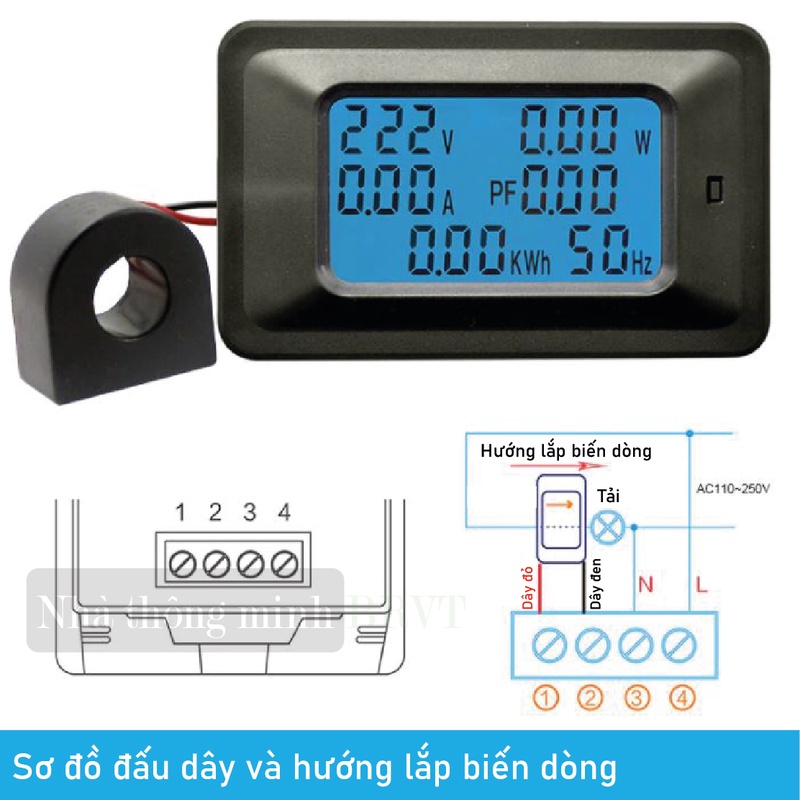 Công tơ điện tử 1 pha 6 thông số 100A -220VAC có đèn nền và reset - đồng hồ đo điện cảnh báo công suất