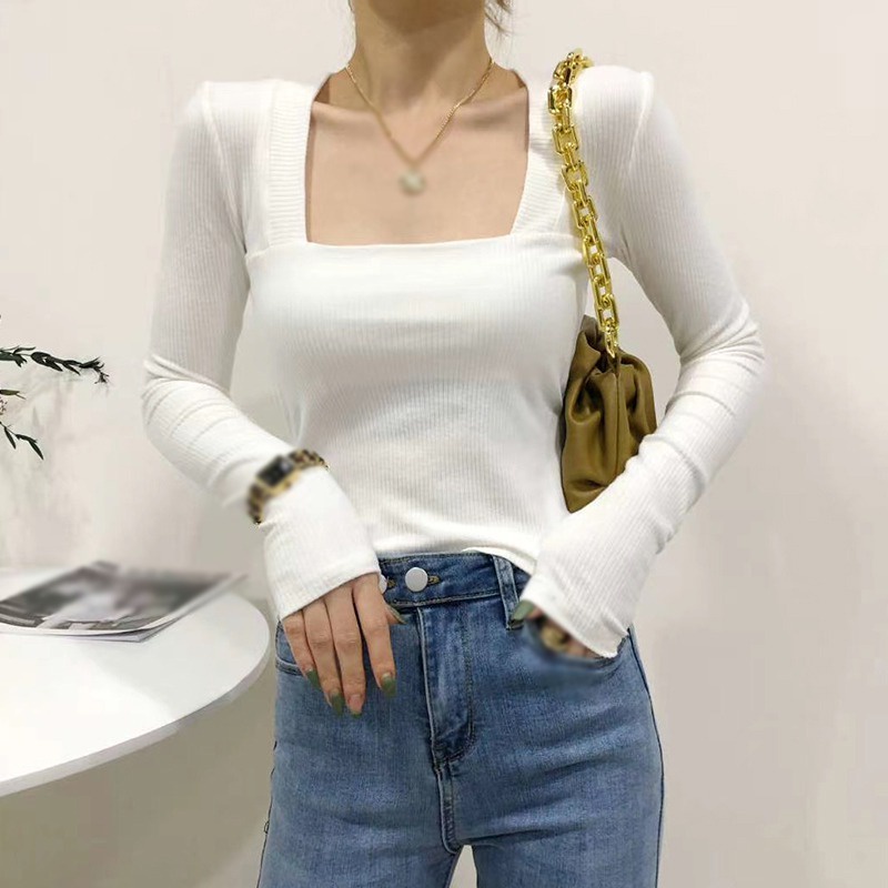 Áo Croptop Dệt Kim Màu Sắc Trơn Thiết Kế Quyến Rũ Cho Nữ