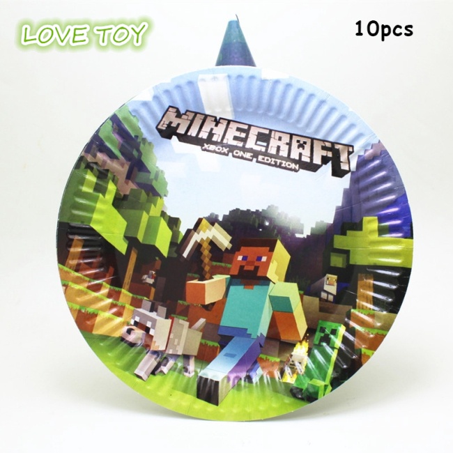 Bộ Cốc Và Dĩa Giấy In Họa Tiết Minecraft Dùng Một Lần Cho Tiệc Sinh Nhật