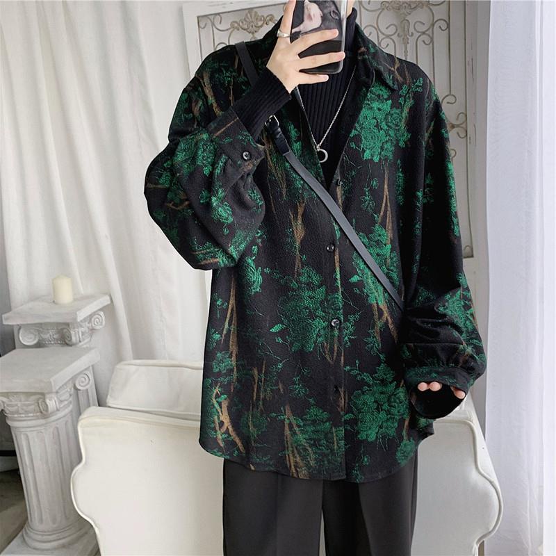 Áo Sơ Mi Dáng Rộng In Họa Tiết Hoa Hồng Kiểu Retro Phương Tây Thời Trang Cho Nam