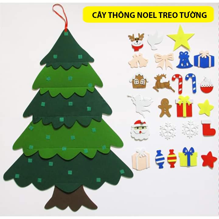 Cây thông Noel bằng vải dạ tặng kèm đèn led và đồ trang trí