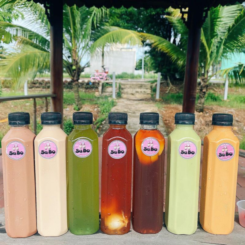 Chai nhựa Trà Sữa Vuông 330ml Nắp Đen- Sản Phẩm Đã Kèm Nắp