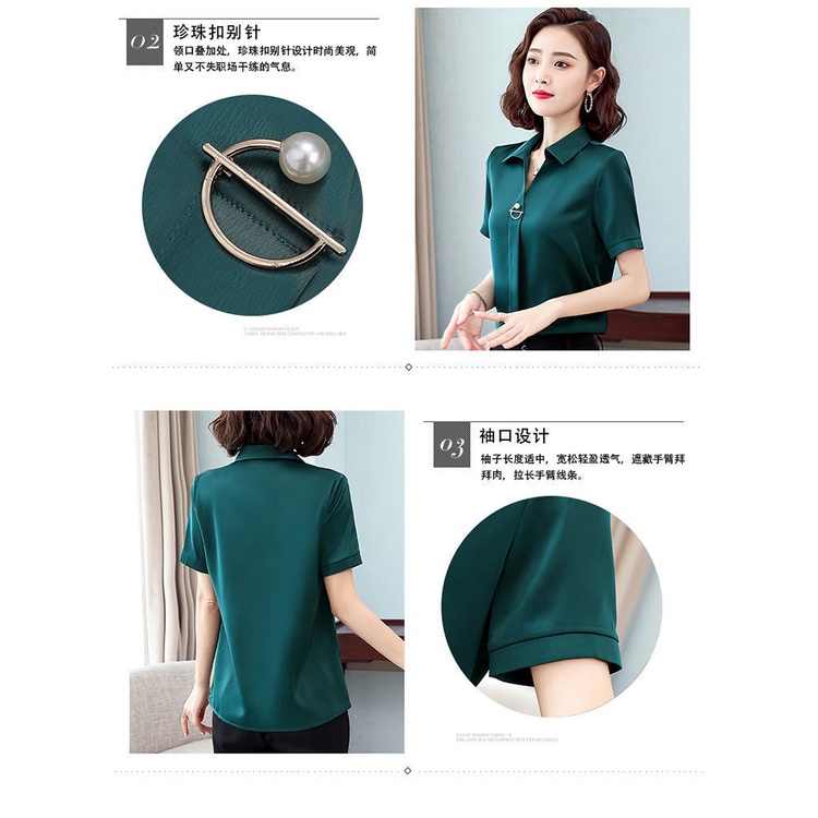 Áo chiffon tay ngắn cổ chữ V dáng rộng thời trang mùa hè dành cho phụ nữ trung niên