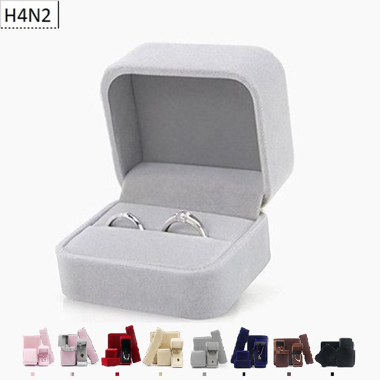 [H4N2-Giá xưởng] Hộp nhẫn đôi - Hộp đựng trang sức bọc nhung cao cấp kiểu nắp gập
