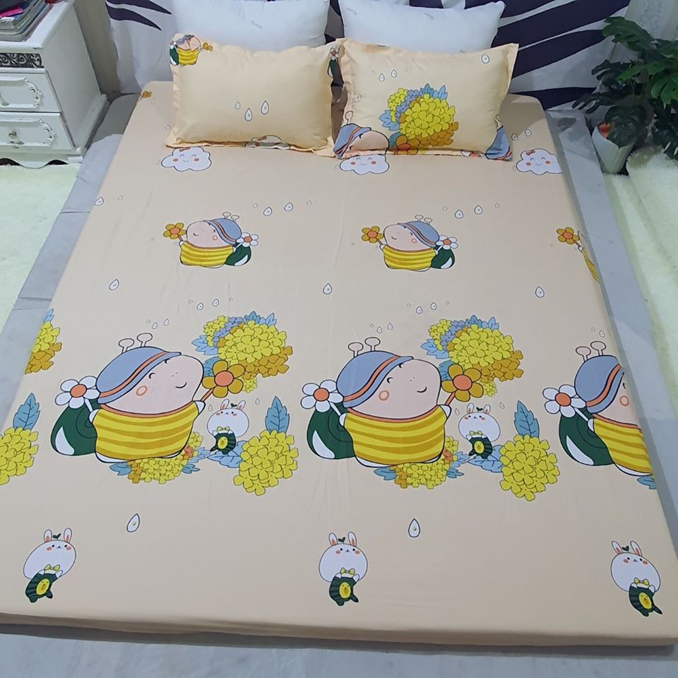 [Free ship-Xả hàng]Bộ Ga Gối Cotton Poly đệm 15-20cm,chát chọn mẫu,ong vàng