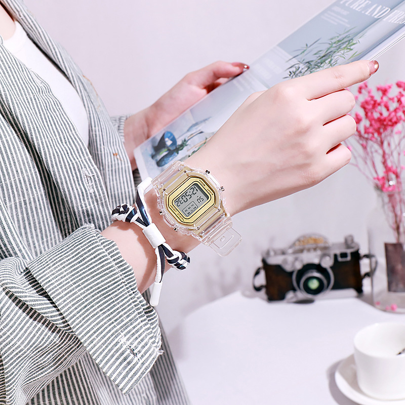 Women Led Digital Watch Transparent Square Multifunctional Luminous Waterproof Girls Watch Unisex Watch Sports Student Watch
