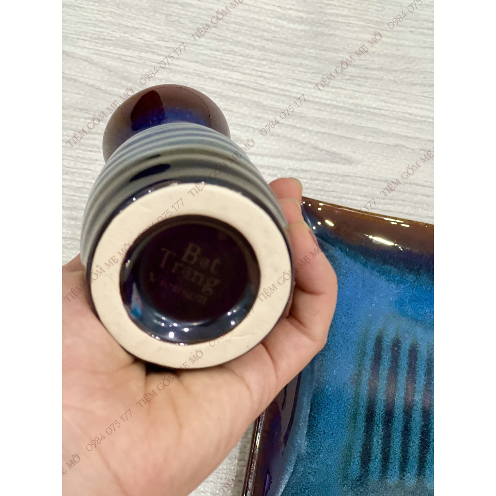 Bộ bình rượu sake phong cách Nhật Bản men hỏa biến lam gốm sứ Bát Tràng