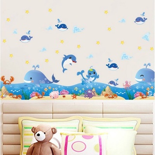 Decal đàn cá heo dán chân tường ,sẵn keo dán