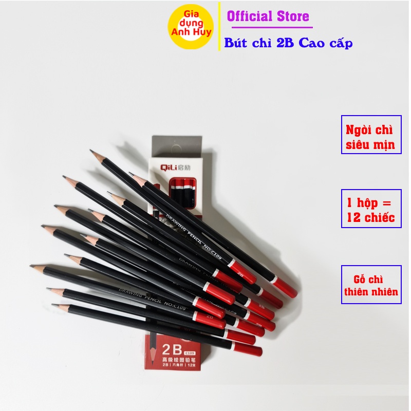 Bút chì 2b siêu rõ nét cao cấp nét chì mềm mịn cho trẻ học và vẽ tranh combo 12 chiếc - GDAH