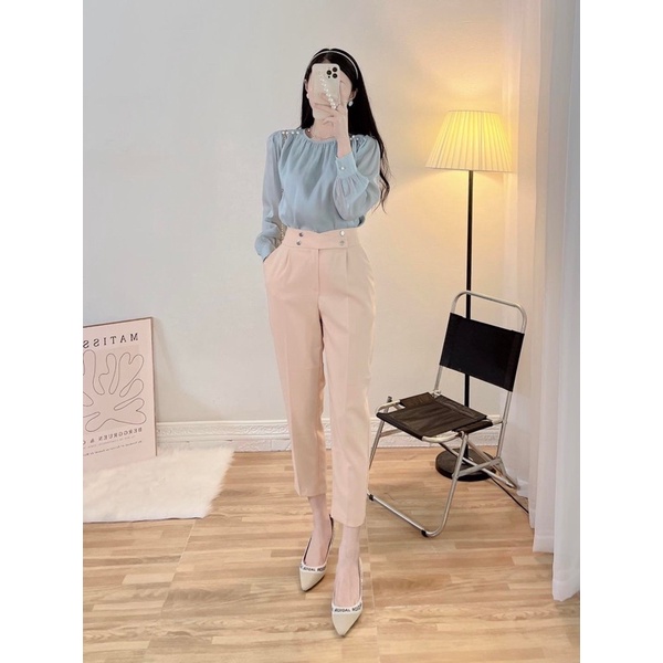 Quần baggy cạp cúc bấm