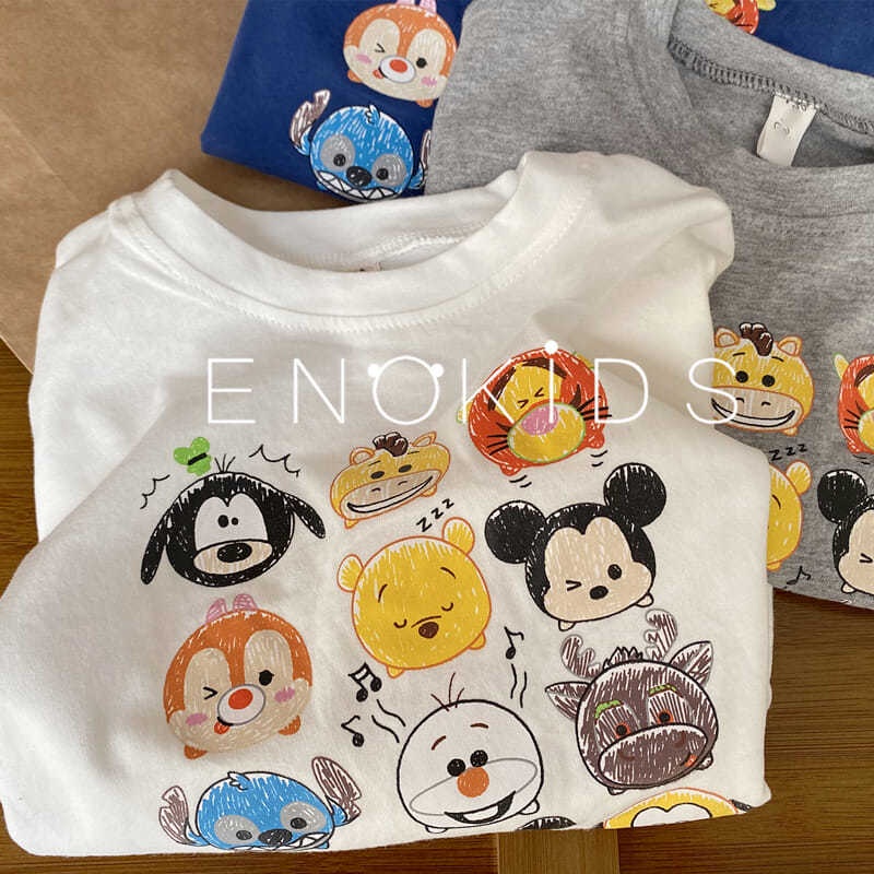 Áo thun cotton tay dài dáng rộng mềm mại in họa tiết hoạt hình phong cách Nhật Hàn thời trang mùa thu cho bé