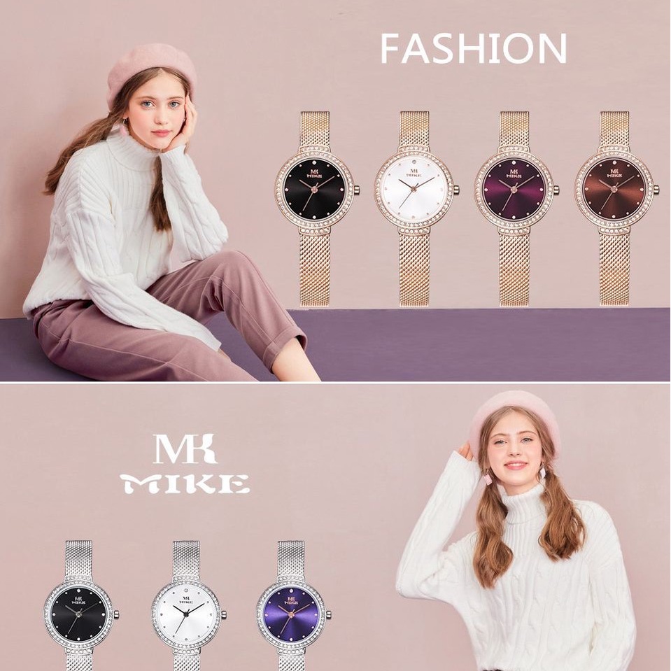 Đồng hồ nữ dây kim loại Mike 8306L mặt tròn chính hãng, chống nước bảo hành 12 tháng