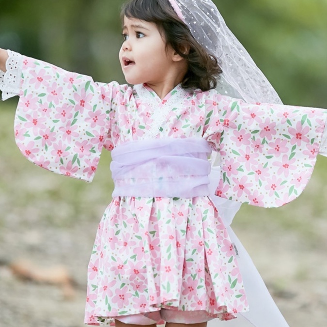 Đầm kimono In Họa Tiết Phong Cách Nhật Bản Cho Bé Gái 2-8 Tuổi