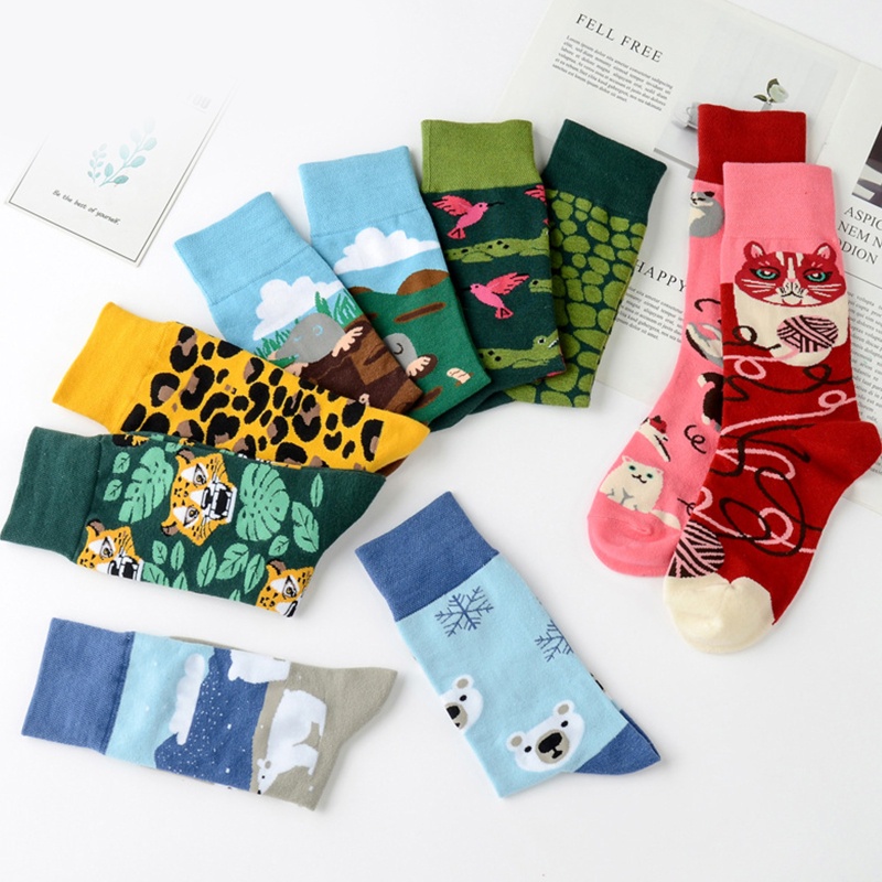 Xiangbao Vớ Trượt Patin In Hình Động Vật Hoạt Hình Vui Nhộn Sáng Tạo Phong Cách Harajuku Cho Nam Và Nữ