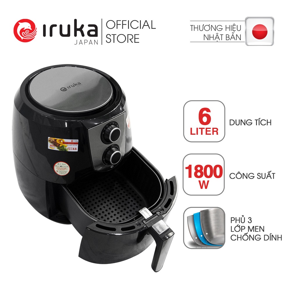 Nồi chiên không dầu Iruka I67 Đen (6L) - Hàng chính hãng