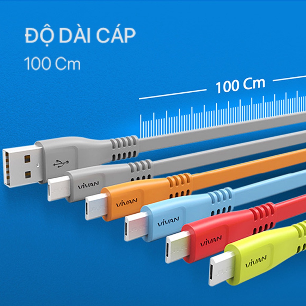 Cáp Sạc Micro VIVAN CSM100S Nhựa Dẹt 1m Hàng Chính Hãng Bảo Hành 12 Tháng 1 Đổi 1