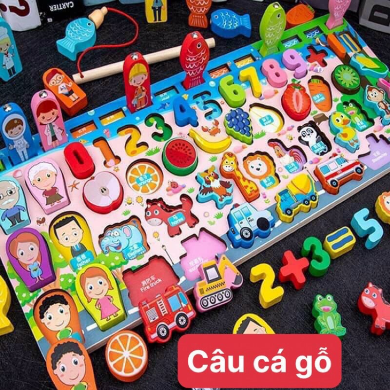 bảng gỗ câu cá, học đếm số và nhận biết hình ảnh, bộ bảng gỗ thông minh cho bé
