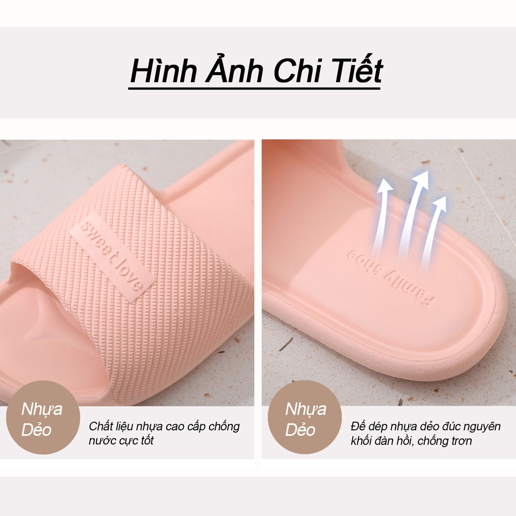 Dép Đi Trong Nhà Unisex Sweet Love 3Fashion Nhựa Dẻo Nhẹ Đi Nước Chống Trơn - 3233M