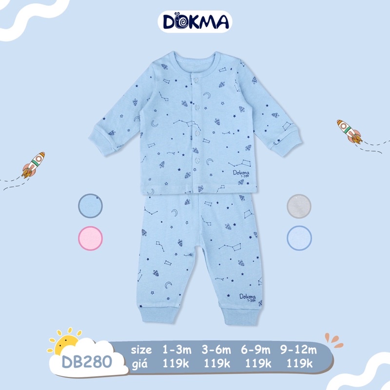 Bộ quần áo dài tay Dokma cho bé từ 1 tháng đến 12 tháng mỏng