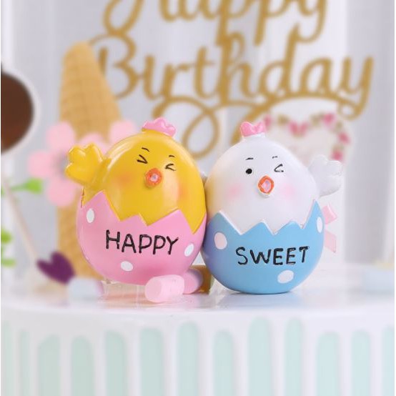 Phụ Kiện Trang Trí Bánh Sinh Nhật Bánh Kem - Cặp Đôi Gà Vương Miện