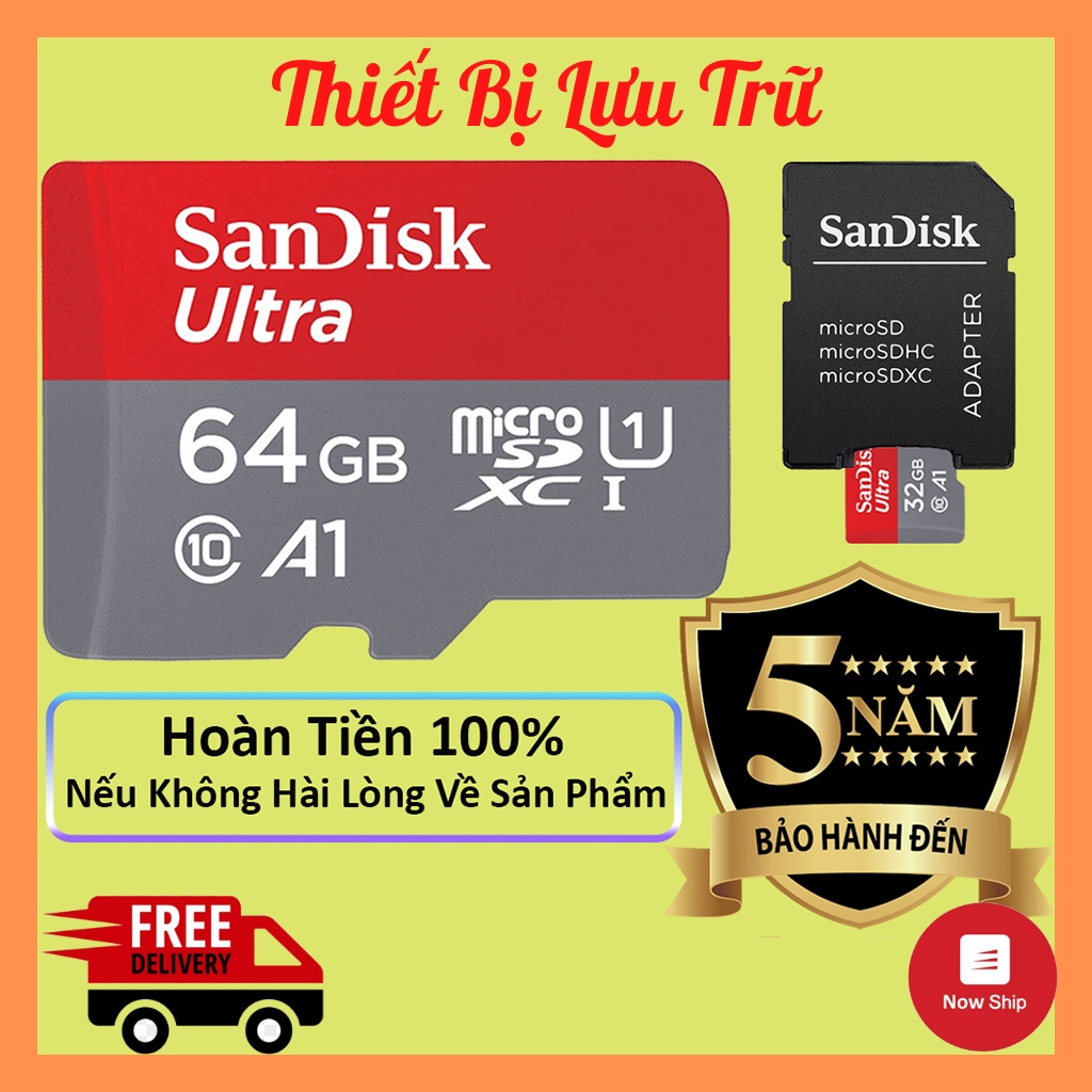 Thẻ nhớ Sandisk 64GB 32GB chuyên dụng cho điện thoại, máy ảnh - Thẻ nhớ micro SD tốc độ 100MB/s | BH 5 Năm