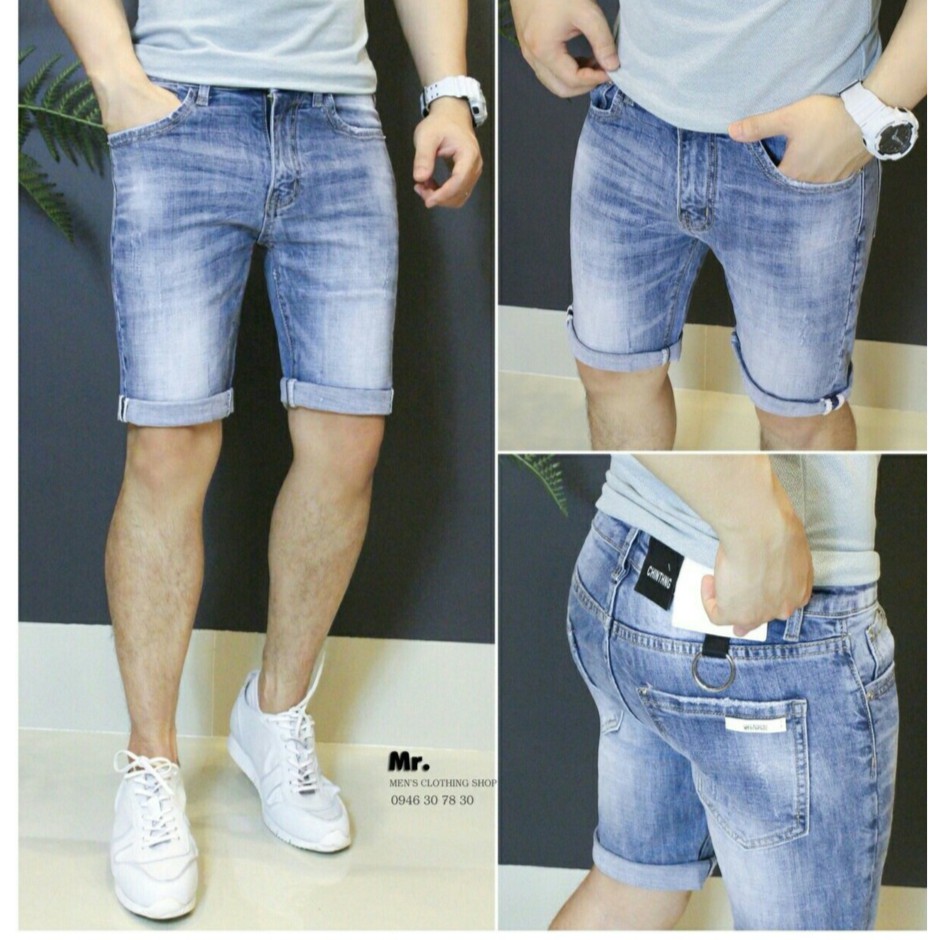 quần short jean nam xanh nhạt cao cấp a563