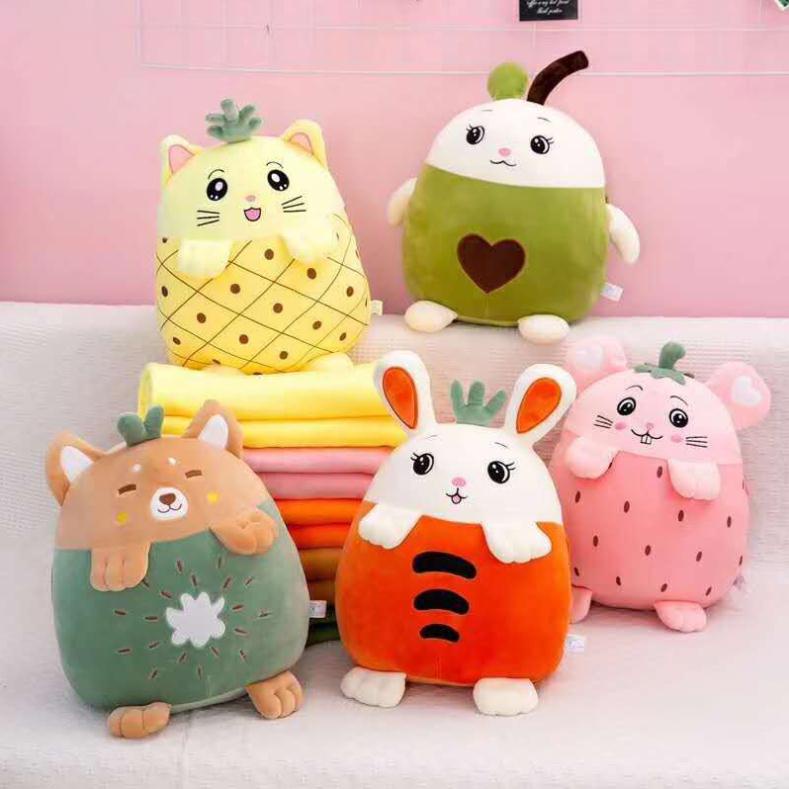 Bộ chăn gối hoa văn phòng 3in1 hình hoa quả cute 2022