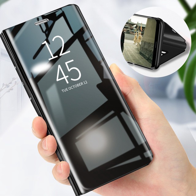 Samsung Note 5 Note 4 Note 3 A9 Star S6 Edge A3 A5 2017 Luxury Smart Stand Flip Mirror Full Cover Phone Case Bao da PU dạng gập có nam châm kèm đế đứng thông minh