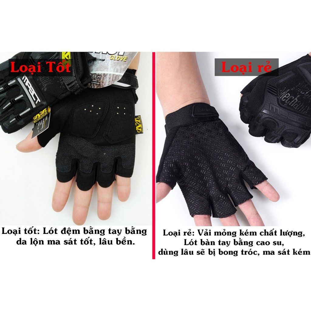 Găng tay, bao tay xe đạp thể thao Mechanix cụt ngón - Bảo vệ mu bàn tay và tăng độ bám khi đi xe đạp, xe máy