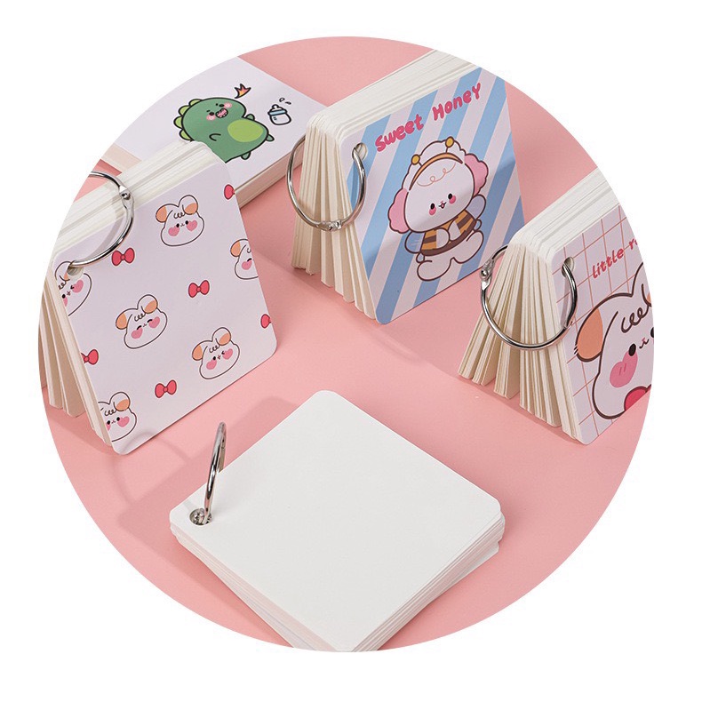 FlashCard (80 tờ) Bộ Thẻ Ghi Chú, Ghi Nhớ Học Từ Vựng Ngoại Ngữ Mẫu Hoạt Hình Đáng Yêu