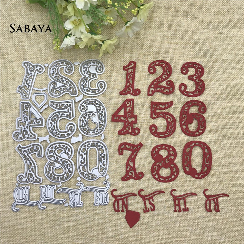 Khuôn Cắt Giấy Làm Từ Kim Loại Hình Chữ Số Cách Điệu Trang Trí Scrapbook