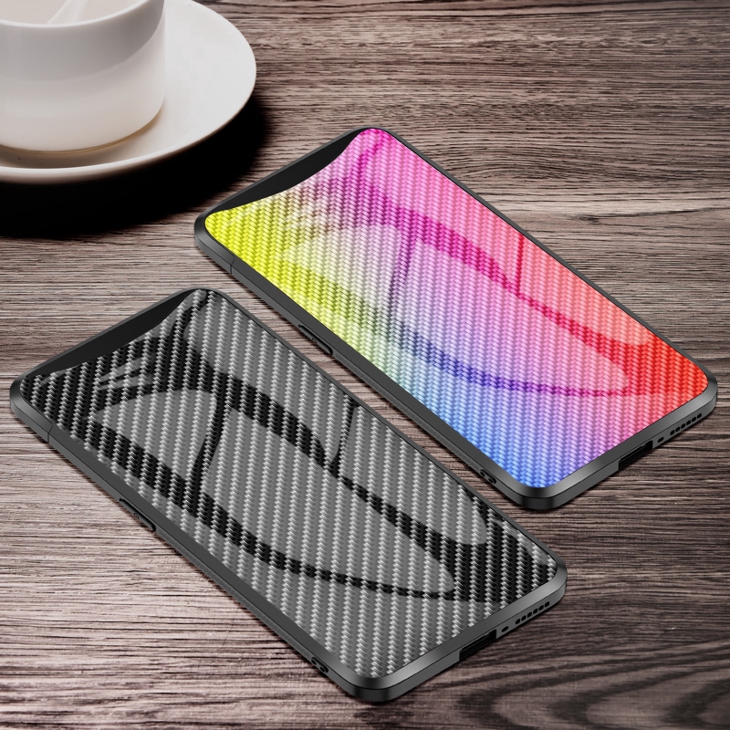 Ốp điện thoại kính cường lực phủ sợi carbon cho OPPO Find X Reno 10x zoom F7 F9 A7x K1 R15x F5 A77 A83 R17 Pro