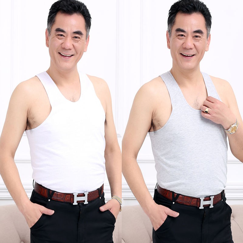 [100% cotton] áo len nam trung niên và cao tuổi cản trở quần lót đáy cha già mùa hè