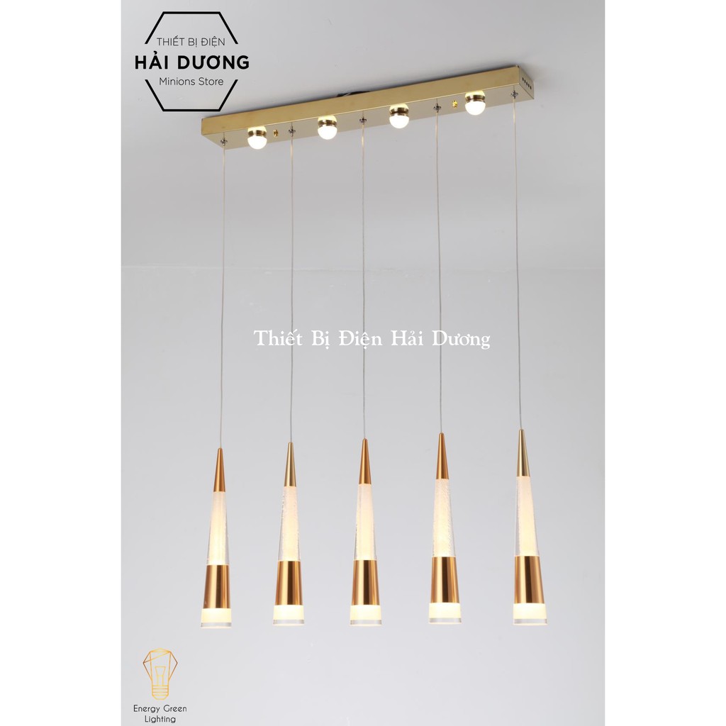 Bộ 5 Đèn Thả Trần Thủy Tinh Hình Ống DGT-099 - Có Đế Đèn Phát Sáng - Ánh Sáng Vàng - Energy Green Lighting
