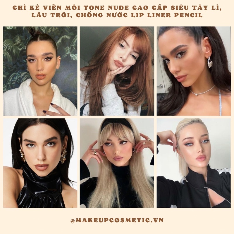 Chì Kẻ Viền Môi Tone Nude Cao Cấp Siêu Tây Lì, Lâu Trôi, Chống Nước Lip Liner Pencil